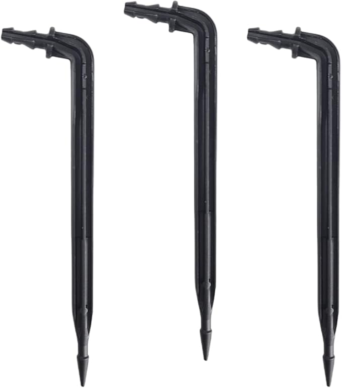 100-Pack 6" Inch Angled Drip Emitter Stake, (FITS 1/4" & 1/8" TUBING) for Precise Watering & Irrigation, Greenhouse, Container Gardening, Home Garden