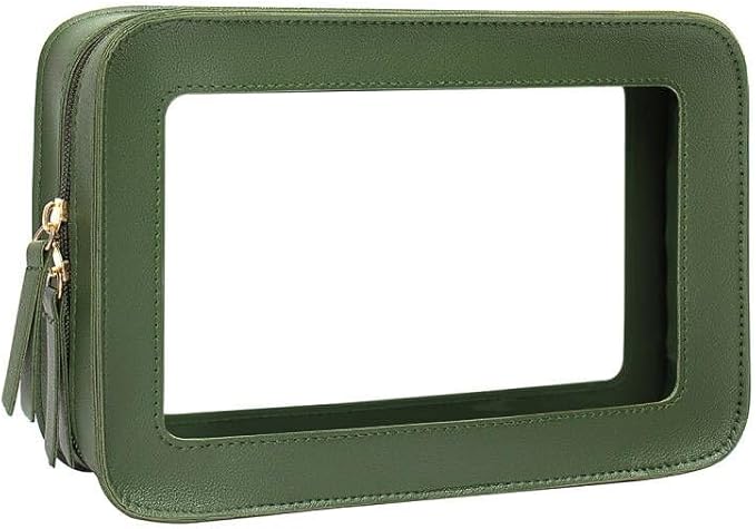 Clear Makeup Bag, Green Travel Makeup Pouch Toiletry Bag for Women Waterproof Small Cosmetic Bag Case Small Make Up Bag with Zipper Car Organizer Car Essentials for Women Men