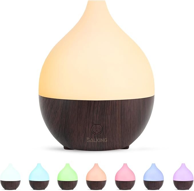 SALKING Essential Oil Diffuser, 100ml Small Aromatherapy Diffuser for Essential Oils, Auto Shut-Off Ultrasonic Diffusers, Cool Mist Humidifier with Warm White Lights, for Office Home (Dark)