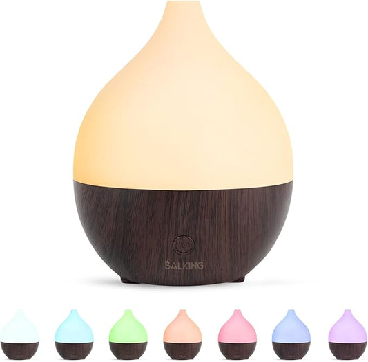 SALKING Essential Oil Diffuser, 100ml Small Aromatherapy Diffuser for Essential Oils, Auto Shut-Off Ultrasonic Diffusers, Cool Mist Humidifier with Warm White Lights, for Office Home (Dark)