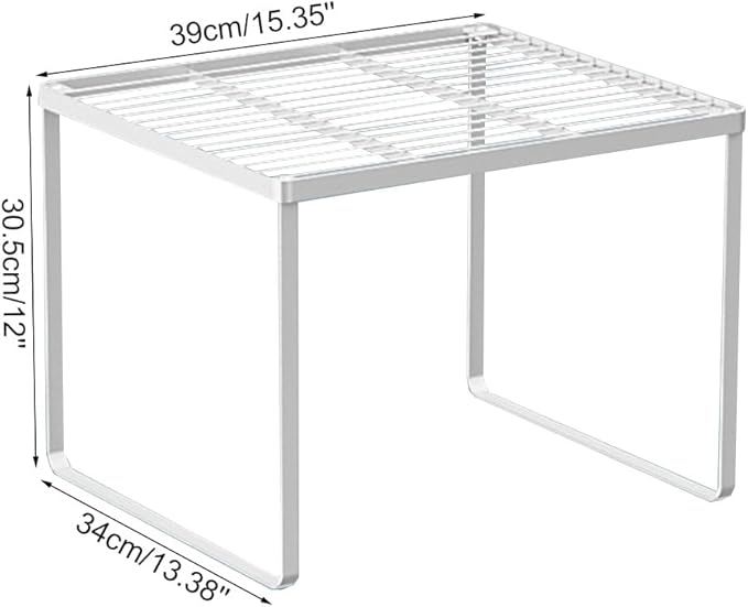 Kitchen Cabinet Storage Shelf Stackable Wire Spice Rack Organizer Heavy Duty Space Saver for Bathroom Bedroom Closet Laundry Room Office Countertop - White, Pack 1