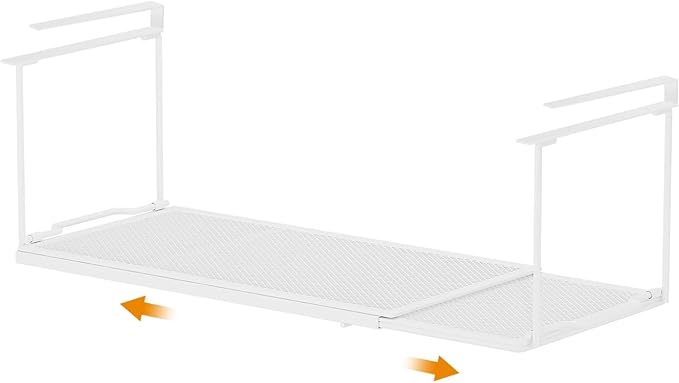 1 Pack Expandable Under Cabinet Shelf, Under Shelf Basket with 0.94 Inches Thick Clips for Kitchen Cupboard, Metal Hanging Under Desk Basket for Laundry Room, Cabinet, Shoe Rack