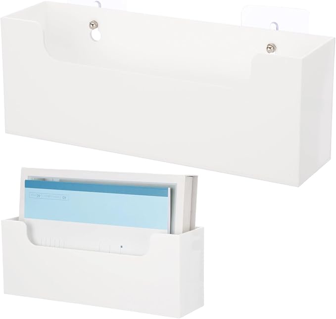 Homaisson Clear Acrylic Mail Holder Box for Desk or Wall Mount, Mail Organizer Countertop, Modern Wall Mounted or Tabletop Mailbox, Letter Storage Organizer Box (White)