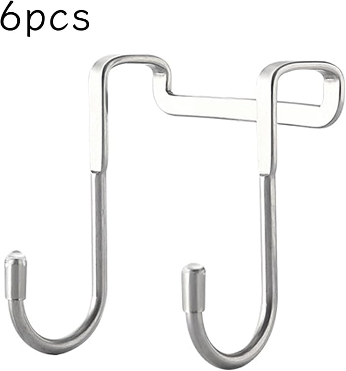 Over The Door Hooks, Stainless Steel Double Hooks, No Drill Cabinet Hooks for Kitchen Cabinet, Bathroom, Wardrobe, Office, Dormitory (6pcs)