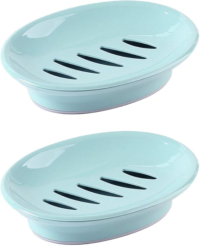 WYOK 2-Pack Soap Dish with Drain Plastic Sponge Holder Easy Cleaning Soap Saver Tray Caddy Keep Dry Stop Mushy for Shower Bathroom Kitchen(Blue)
