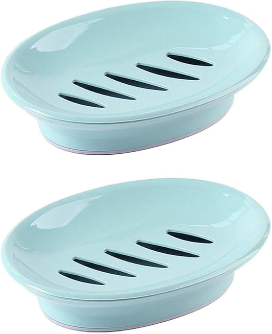 WYOK 2-Pack Soap Dish with Drain Plastic Sponge Holder Easy Cleaning Soap Saver Tray Caddy Keep Dry Stop Mushy for Shower Bathroom Kitchen(Blue)