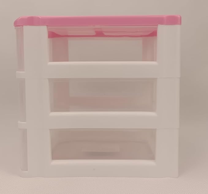 Lovely Girls Multi-layers Desktop Plastic Storage Box Cute Locker Decor Mini Drawer Organizer, Cute Plastic Dresser Kawaii Drawers for Bathroom, Dorm, Desk, Home, Office (Pink 3 Layers)