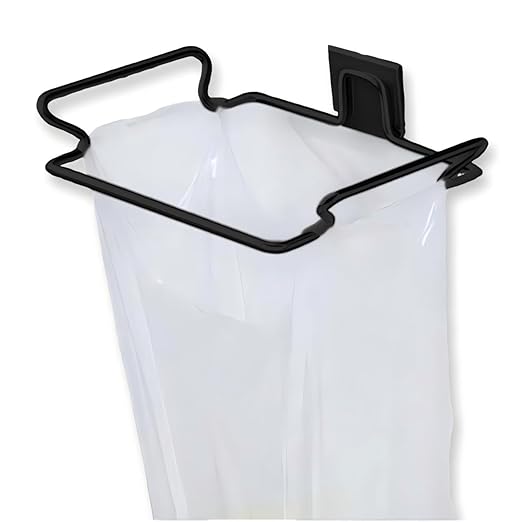 Metal Trash Bag Holder for Kitchen, Office, Dorm Room, Hanging Trash Can, Under Cabinet Hanger Rack, Space Saving Garbage Hook, Bag Holder for Plastic Bags (Black, 9.3 * 5.9'')
