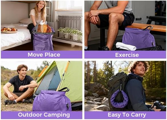 Travel Laundry Bag, Pump Free Vacuum Storage Bag Reusable Compression Dirty Clothes Travel Bag Waterproof Wet Dry Bags Large Capacity Space Saver Bags Camp Clothes Organizer (1 Pc)(Purple, M)