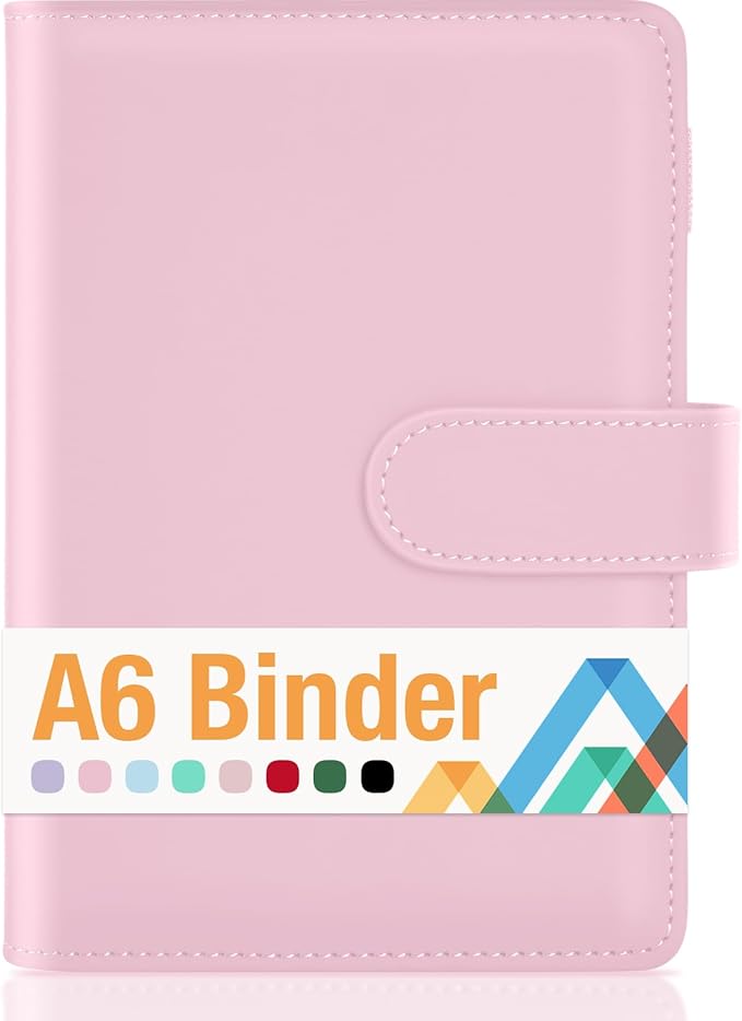 Sooez A6 Notebook Binder, 6 Ring Planner with Stylish Design, Loose Leaf Personal Organizer Binder Cover with Magnetic Buckle Closure, PU Leather Binder for Women with Soft Colors, 7.48"x5.2"
