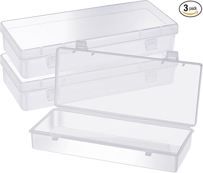6 Inch Plastic Storage Boxes, 3 Pcs Rectangular Small Storage Containers with Hinged Lids Clear Storage Organizer Box for Small Items Art Craft Jewelry Accessories, 6.1 × 2.5 × 1.2 inches