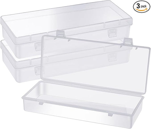 6 Inch Plastic Storage Boxes, 3 Pcs Rectangular Small Storage Containers with Hinged Lids Clear Storage Organizer Box for Small Items Art Craft Jewelry Accessories, 6.1 × 2.5 × 1.2 inches