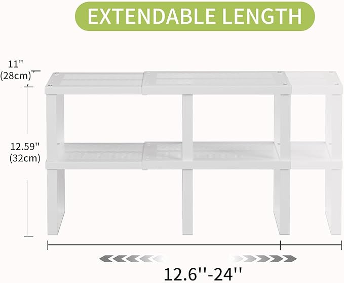 2 Pack Expandable Cabinet Shelves Organizer Width 11'' Stackable Kitchen Counter Storage Shelves,Adjustable Width Pantry Shelf Spice Rack