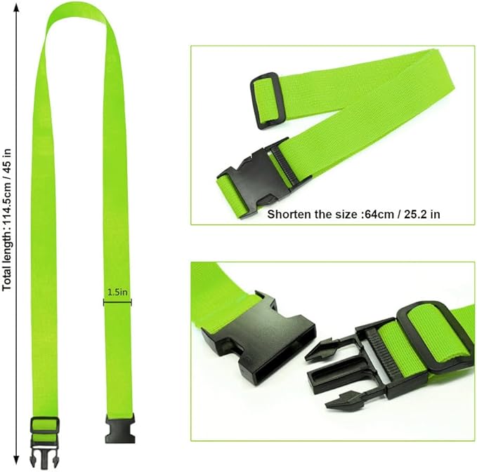 2 Pack Add Bag Luggage Straps for Carry On Bag, Adjustable Suitcase Belt Add Bag Travel Attachment Accessories for Connecting Your 3 Luggage Items, Green
