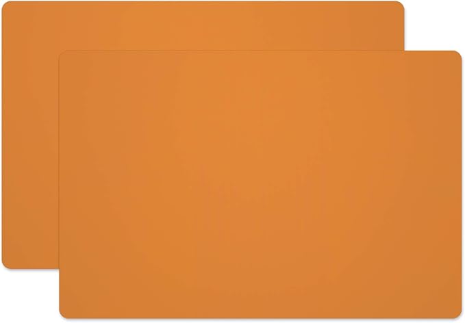 Silicone Placemats, Food-Grade Non-Slip Waterproof, Dining, Stain Resistant, Countertop Protector, Kitchen Counter Mat, Heat Resistant, Baking mat Dishwasher Safe (23.6"×15.7"-2pack, Orange)