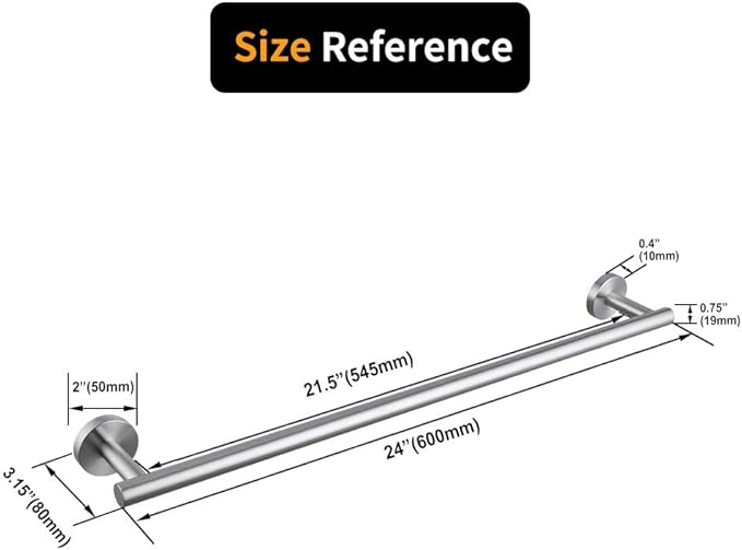 kimzcn 24-Inch Brushed Finish Bath Hand Towel Bar SUS 304 Stainless Steel Towel Rack Holder for Bathroom Wall Mount…