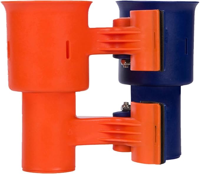 ROBOCUP, (Navy & Orange), Patented Clamp On Boat Cup Holder |Multifunction Dual Drink Caddy for Fishing Poles, Tools, Net, Gaff |Portable Storage for Boating, Beach, Umbrellas, Golf Carts, Strollers