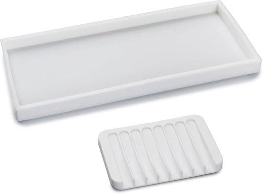 Bloss Counter Tray Set for Bathroom/Kitchen - 15.7" Silicone Tray for Kitchen Countertop, Soap and Sponge Holder, Bathroom Vanity Traty for Perfume,Jewelry,Candle,Key Tray