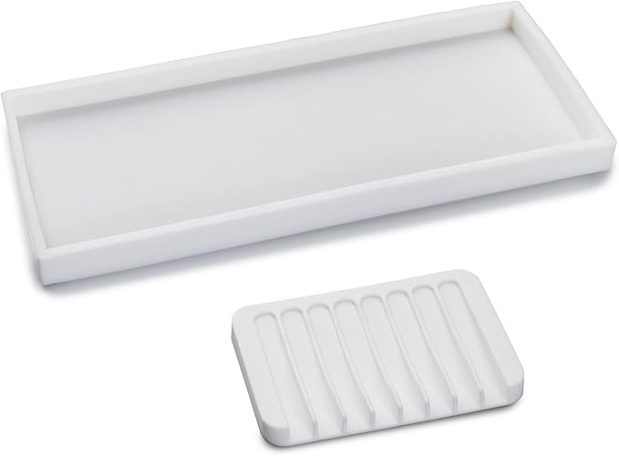 Bloss Counter Tray Set for Bathroom/Kitchen - 11.8" Silicone Tray for Kitchen Countertop, Soap and Sponge Holder, Bathroom Vanity Tray for Perfume, Jewelry, Candle, Key Tray