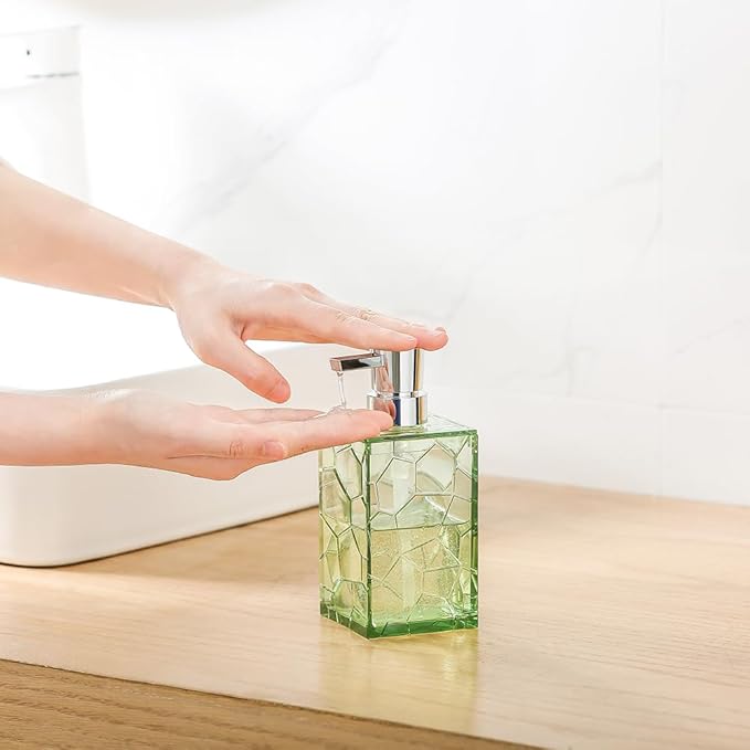 2 Pack Clear Saga Green Rust Proof Soap Dispenser Bathroom, Acrylic Plastic Hand Soap Lotion Dispenser with Pump for Bathroom&Kitchen
