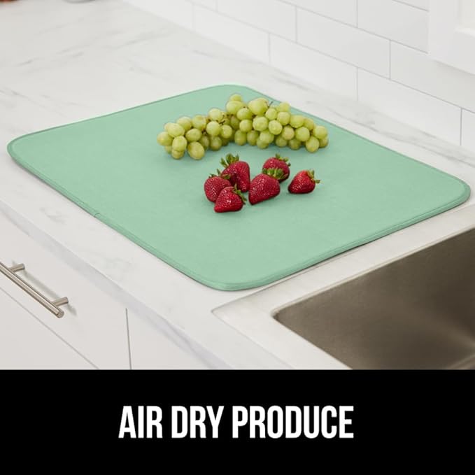 GORILLA GRIP Ultra Water Absorbent Microfiber Dish Drying Mat, 18x32, Quick Dry Thick Mesh, Slip Resistant Pad for Sink Dishes or Under Rack, Kitchen Counter Accessories, Machine Wash Mats, Mint