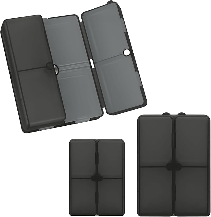 FYY 2 Pcs Daily Pill Organizer, 7 Compartments Portable Pill Case Travel Pill Organizer,[Folding Design]Pill Box for Purse Pocket to Hold Vitamins,Cod Liver Oil,Supplements and Medication-Clear Black