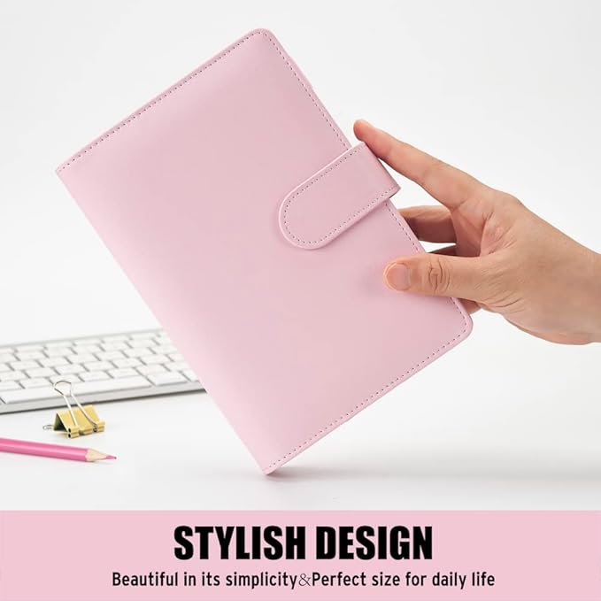 Sooez A6 Notebook Binder, 6 Ring Planner with Stylish Design, Loose Leaf Personal Organizer Binder Cover with Magnetic Buckle Closure, PU Leather Binder for Women with Soft Colors, 7.48"x5.2"