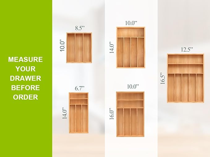 Unibambou Bamboo Utensil Drawer Organizer with Removable Dividers, Kitchen Organizer for Flatware Cutlery, Silverware Tray for Drawer (6/5 Flexible Slots, Natural)