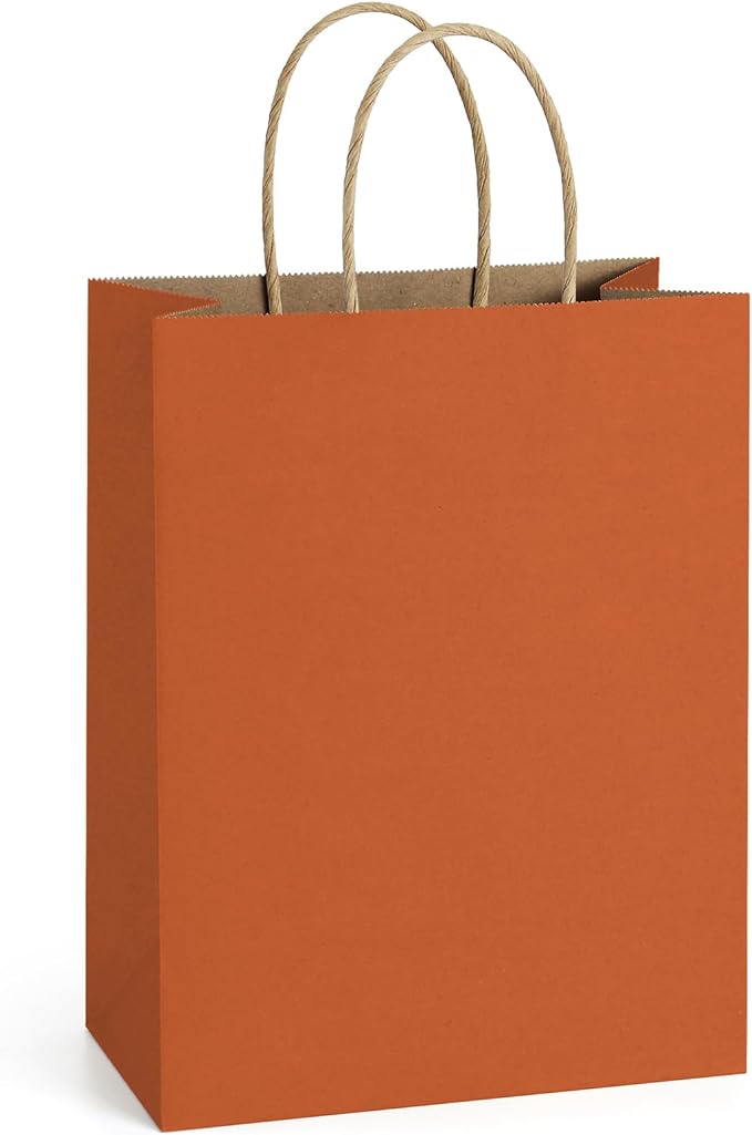 BagDream Gift Bags 8x4.25x10.5 Inches 25Pcs Orange Kraft Paper Bags with Handles, for Shopping, Retail, Merchandise, Business, Party Favor, Halloween Paper Gift Sacks
