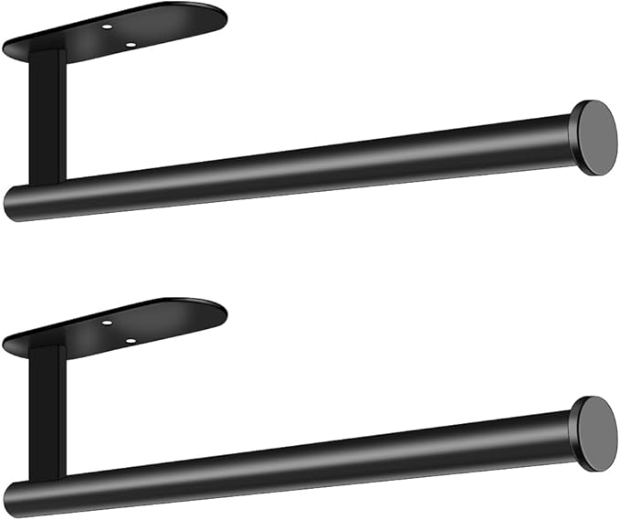 MGahyi Paper Towel Holder Wall Mount, Self Adhesive Or Drilling Paper Towel Holder Under Cabinet, 13.2 inch Stainless Steel Kitchen Paper Towel Roll Rack, Bathroom Towel Hanger(Black, 2*Rectangle)