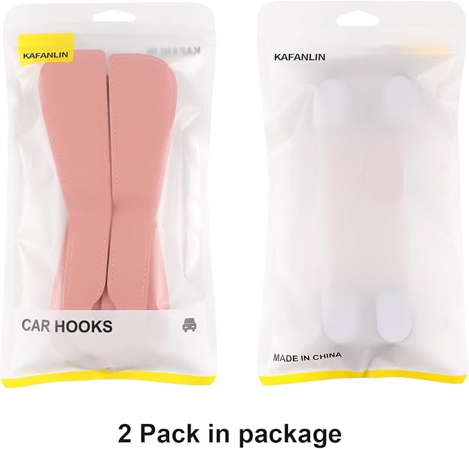 2 Pack KAFANLIN Car Headrest Hooks for Purses and Bags Cute Leather Car Seat Back Head Rest Double Hooks for Bags Cute Pink Beige Car Accessories Headrest Back Seat Handbags Hook (Pink 2 Pack)