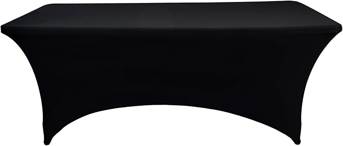 ZarzaaSik 6-Pack 4ft Spandex Black Table Covers for Rectangular Folding Tables - Wrinkle Resistant Stretch Tight Table Cloths - Ultimate Fitted Table Protector for Parties, Trade Shows, and Wedding
