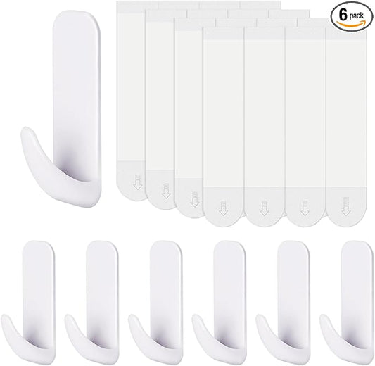 Wall Hooks for Hanging Heavy Duty 6pcs, Towel Hanger for Bathroom with 16 no Damage Adhesive Strips x-Large, Dorm Essentials forwreath,hat,Coat