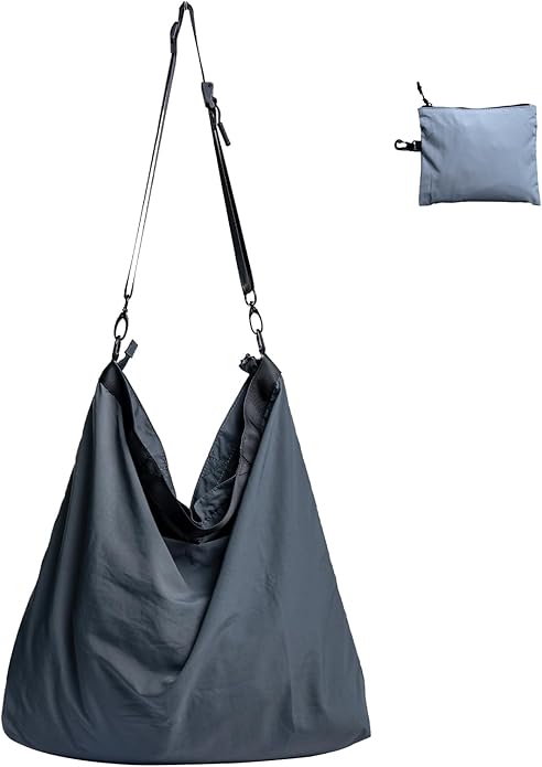 Lightweight Foldable Nylon Crossbody Bag, Stylish Compact Polyester Packable Totes, Simple Collapsible Handbag for Travel, Gym, Sports, Everyday Use - Gray, Gifts for Christmas