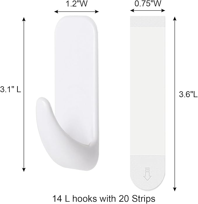 Wall Hooks for Hanging Heavy Duty 14pcs, Towel Hanger for Bathroom with 20 no Damage Adhesive Strips Large, Dorm Essentials forwreath,hat,Coat