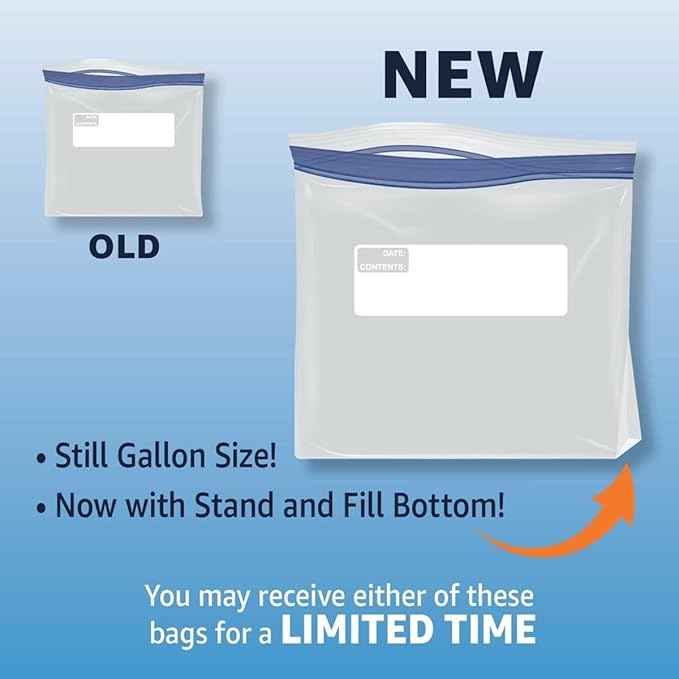 Amazon Basics Freezer Gallon Bags | Stand & Fill Base | 90 Count | Pack of 2