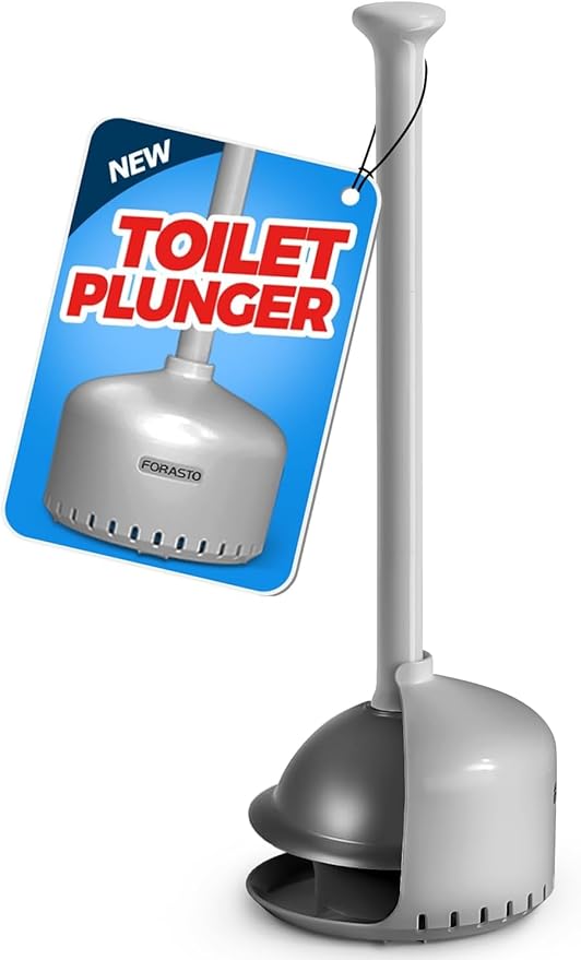 FORASTO Toilet Plunger with Holder,Plungers for Bathroom with Holder,Heavy Duty Plunger with Cover,Bathroom Decor，Bathroom Accessories，Toilet Bowl Cleaners,Charcoal Gray