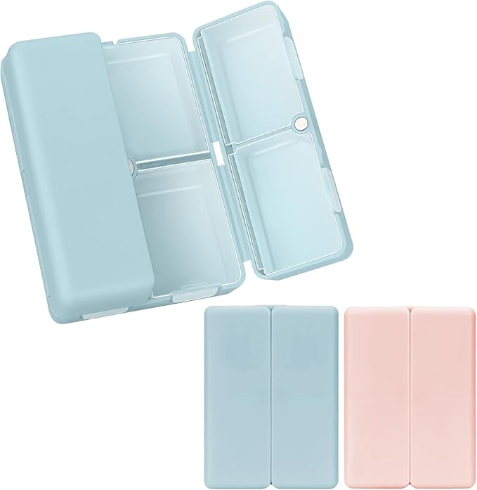 FYY Daily Pill Organizer,2 Pcs 7 Compartments Portable Pill Case Travel Pill Organizer,[Folding Design] Pill Box for Purse Pocket to Hold Vitamins,Cod Liver Oil,Supplements and Medication-Pink+Navy