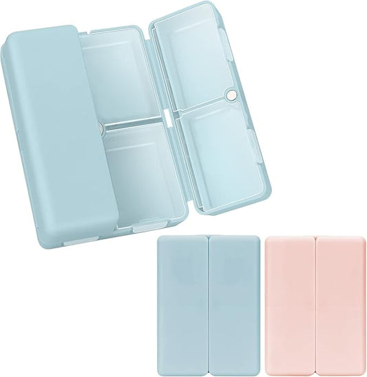FYY Daily Pill Organizer,2 Pcs 7 Compartments Portable Pill Case Travel Pill Organizer,[Folding Design] Pill Box for Purse Pocket to Hold Vitamins,Cod Liver Oil,Supplements and Medication-Pink+Navy