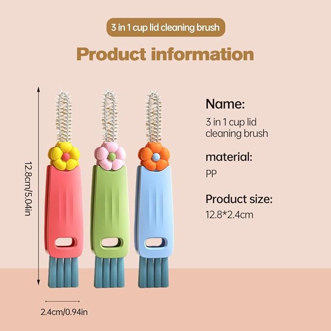3 in 1 Cup Lid Cleaning Brush, Multifunctional Crevice Portable Cup Lid Cleaning Brush for Bottle Gap Tight Spaces Cup, Crevice Clean Brush for All Type Bottle (6PCS)