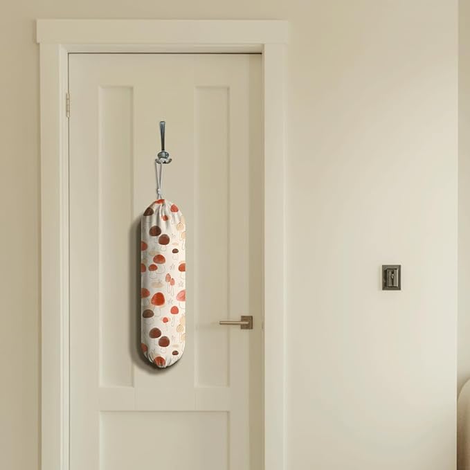 Mushroom Plastic Bag Holder, Reusable Grocery Bags Holder, Washable Hanging Shopping Bag Dispenser for Home Kitchen, Kitchen Housewarming Gifts, Kitchen Pattern Garbage Bag 51