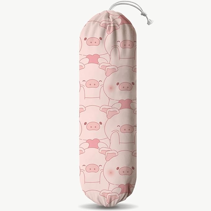 Pig Plastic Bag Holder, Wall Mount Plastic Bags Storage Container Dispenser, Cute Farmhouse Kitchen Decor Gifts for Women Pigs Lover, Kitchen Pattern Garbage Bag 42
