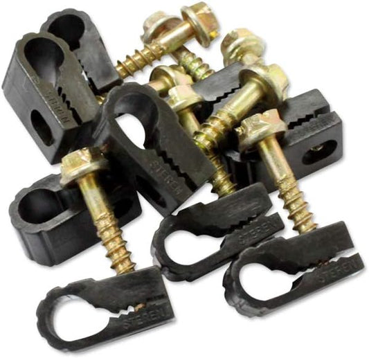 STEREN Coaxial Cable Clips - Cable Holder - Wire Clips - Siding Clips For Hanging - Cord Holder For Desk - Cable Clamps - Cord Clip - Wire Organizer Clips - TV Mount Screws - Black - 100 Pack