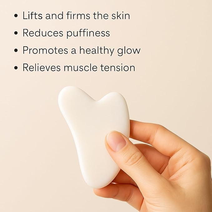 Gua Sha Facial Tool and Jade Roller Set –Anti-Aging Tools for Lymphatic Drainage, Puffiness, Wrinkles, and Relaxation – Skincare Tool for Face and Neck (White)