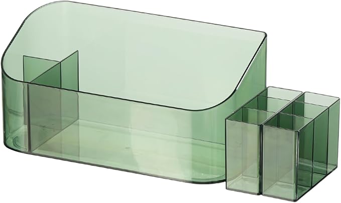 SUNFICON Makeup Tray Holder Organizer Cosmetic Display Case Tabletop Desktop Vanity Countertop Bathroom Wall Cabinet Medicine Storage Box 9 Dividers 2 Removable for Womens Ladies Girls Crystal Green