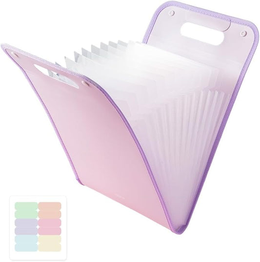 M&G Expanding File Folder 13 Pockets Accordion File Organizer with Labels, Portable Document Receipt Organizer Holds A4 Letter Size Paper, Waterproof Folder for Schoolbag Office Supplies (Purple)
