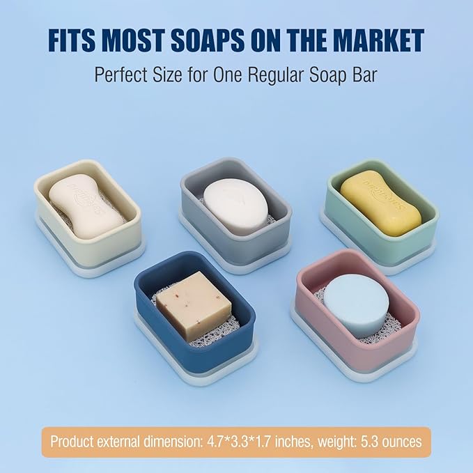 Compact Leakproof Silicone Travel Soap Case, Portable Soap Container with Drainage Layer - 2026 Travel Essentials for Camping, Gym & Shower (Blue)