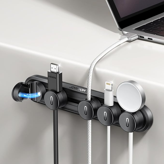 5-in-1 Magnetic Cord Organizer JOYROOM Cable Clips [Adjustable Sliding Track] Under Desk Adhesive Cord Management Wire Keeper for Computer, Phone, Office Workspaces, Table Organization, Home Accessories