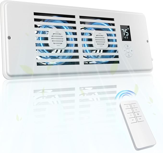 AC Vent Booster Fan 4" x 12" Register, Quiet 10-Speed Register Booster Fan with Thermostat Control, Remote & LCD Display, Aroma Pad Slot, Fixes Hot & Cold Spots in Rooms