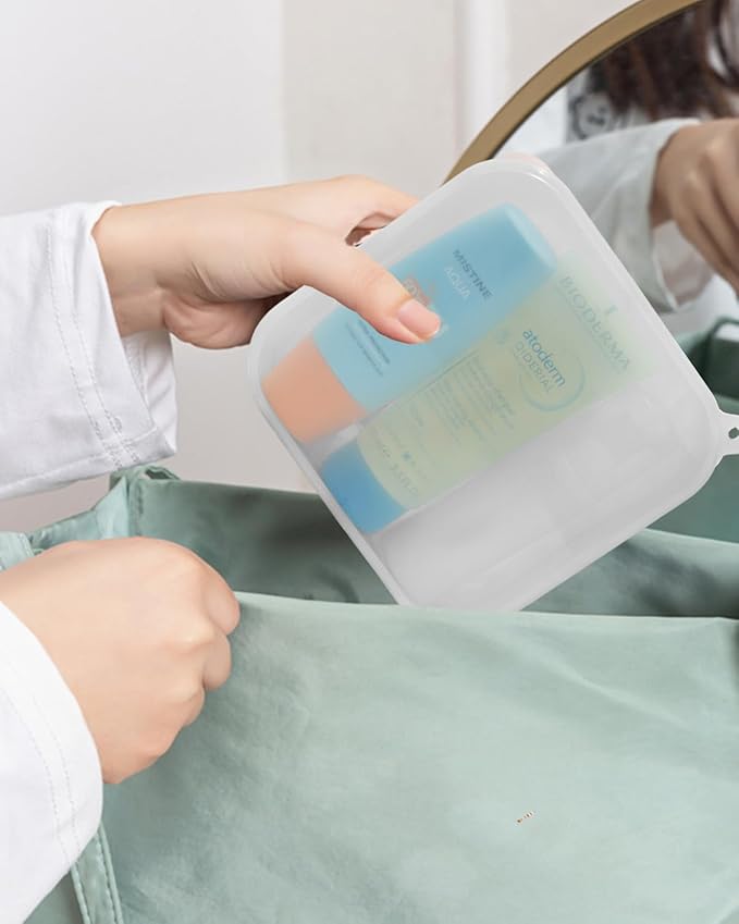 Small Clear Silicone Pouch, Mini Makeup Travel Bag Cute Make up Pouch for Purse Portable Cosmetic Case Clear Toiletry Bag for Women Coin Purse Compact Car Bag for Essentials (White)